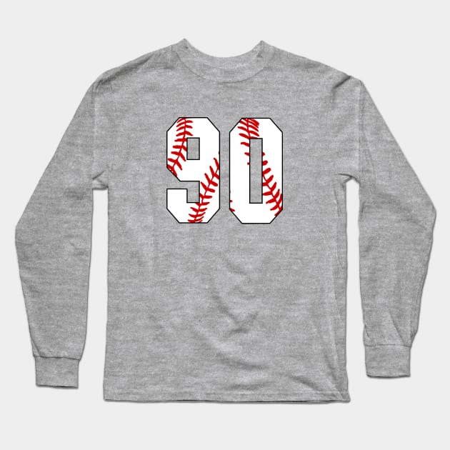 Baseball Number 90 #90 Baseball Shirt Jersey Favorite Player Biggest Fan Long Sleeve T-Shirt by TeeCreations